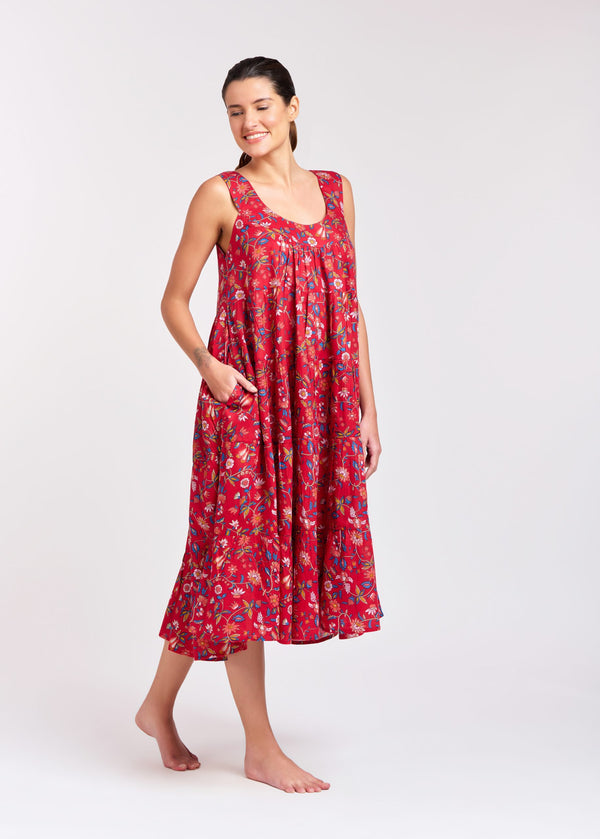 DRESS - TIERED - RED FLORAL - TILLY