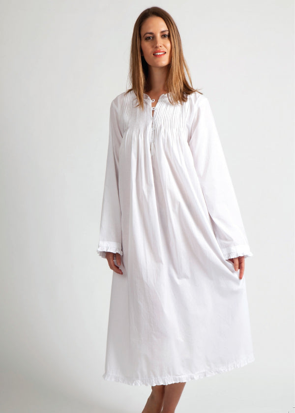 NIGHTIE - LONG WITH LONG SLEEVES IN WHITE - SCARLETT